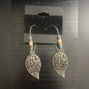 Silver Leaf Dangle Earrings with Turquoise Accents NWT